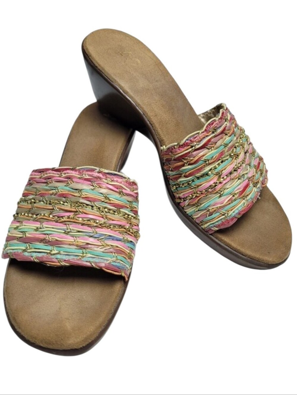 A2 By Aerosoles Say Yes Woven Casual Wedge Heel Multicolor Slip On Sandal Size 9